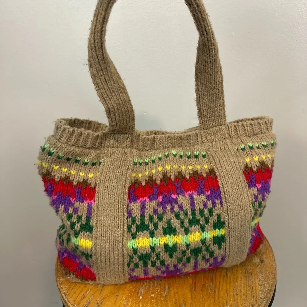 Old‎ Navy Y2K Knit Wool Mohair Vintage Hippie Boho Festival Brown Bag